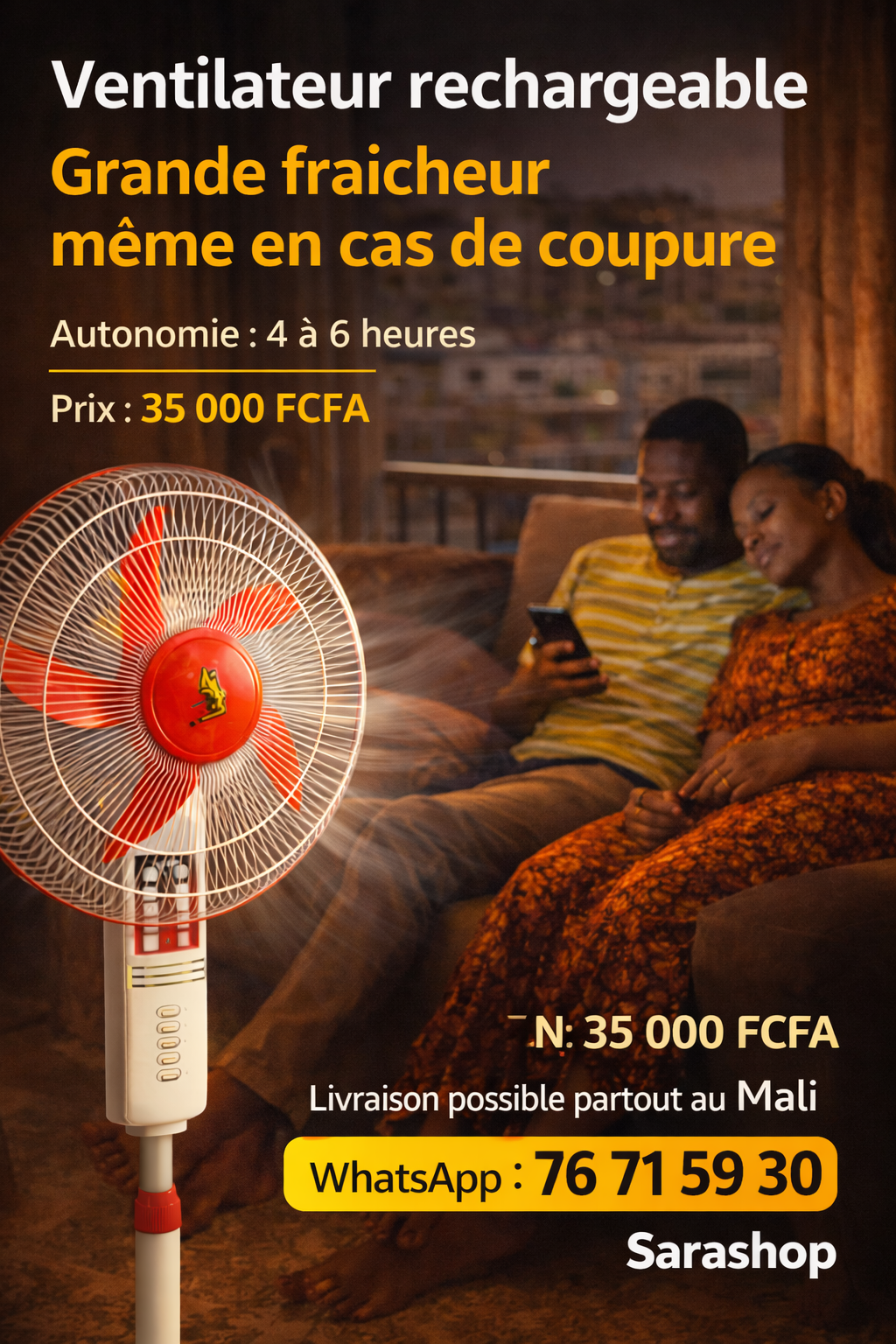 Ventilateur sur pied  rechargeable – MD-4005