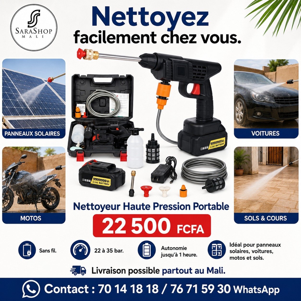 Jet nettoyage  haute pression sans fil Portable