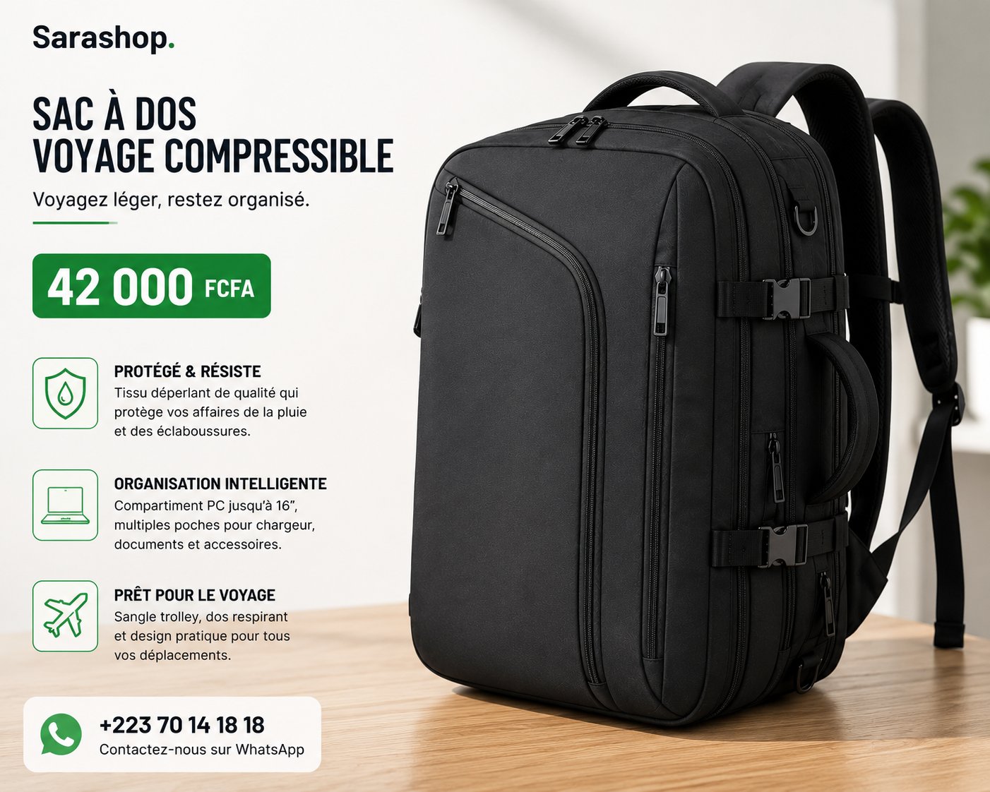 Sac à dos voyage compressible