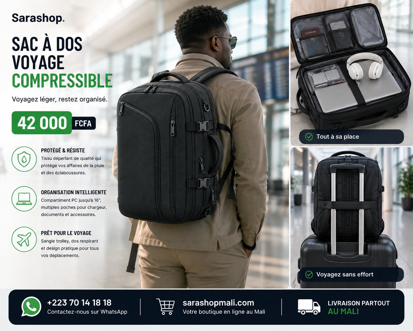 Sac à dos voyage compressible