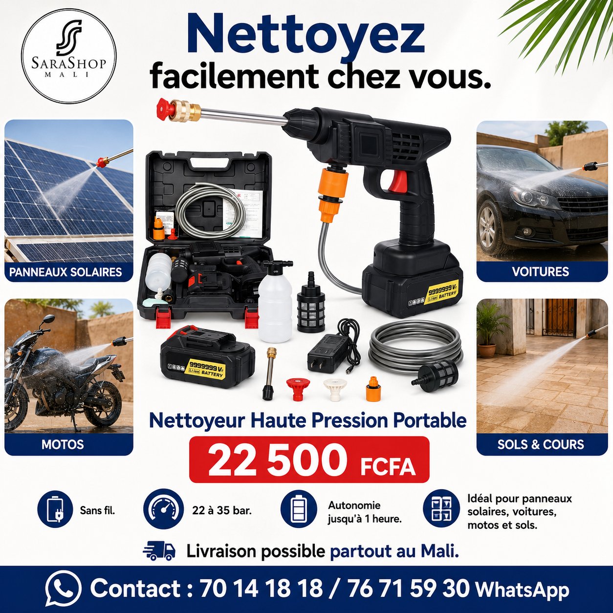 Jet nettoyage  haute pression sans fil Portable